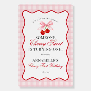 Cherry Sweet Pink Coquette Gingham First Birthday Foam Board