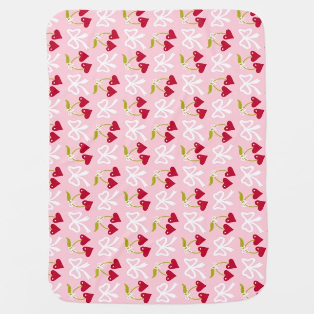 Cherry Sweet Preppy Pink and Red Teen Kids Girl Baby Blanket (Front)