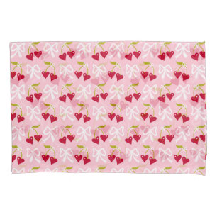 Cherry Sweet Preppy Pink and Red Teen Kids Girl Pillow Case