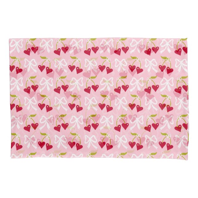 Cherry Sweet Preppy Pink and Red Teen Kids Girl Pillow Case (Front)