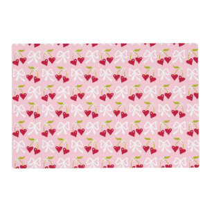 Cherry Sweet Preppy Pink and Red Teen Kids Girl Placemat