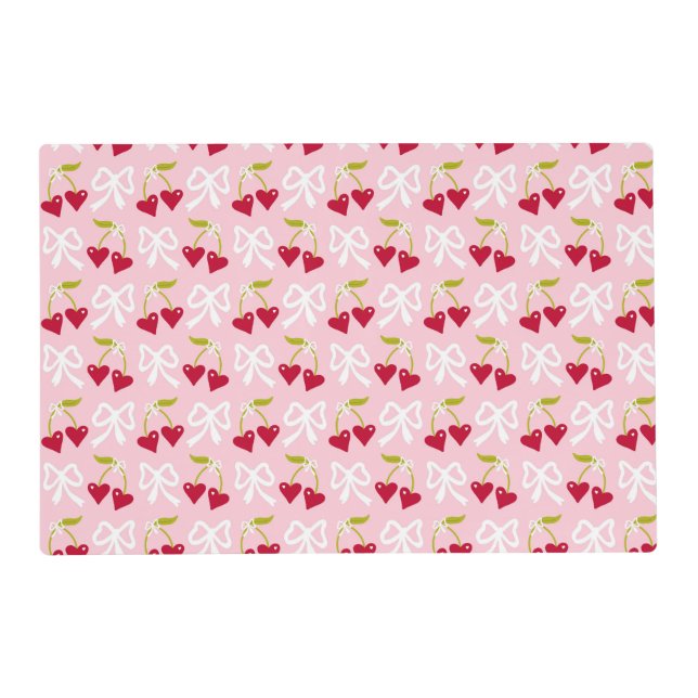 Cherry Sweet Preppy Pink and Red Teen Kids Girl Placemat (Front)