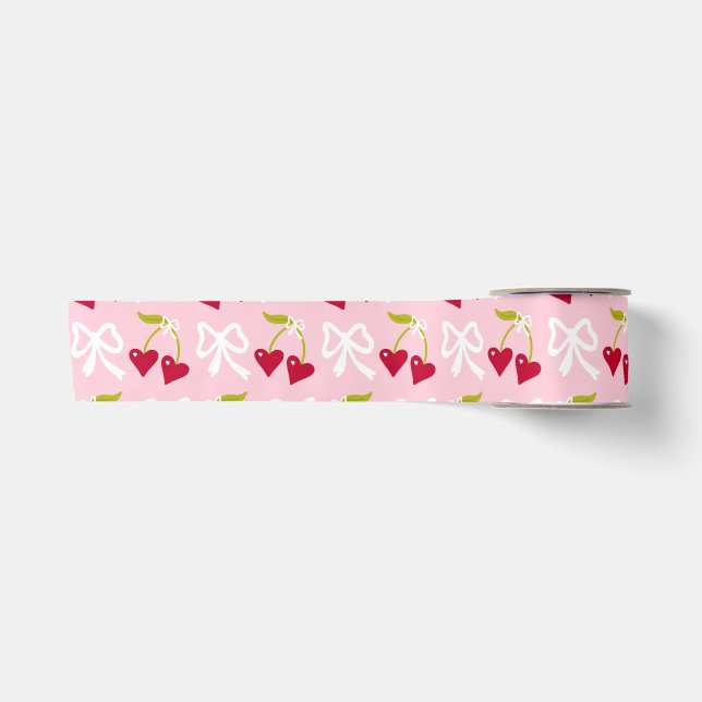 Cherry Sweet Preppy Pink and Red Teen Kids Girl Satin Ribbon (Front)