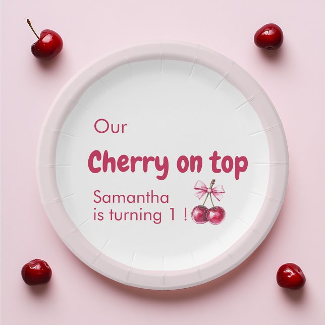 Cherry Sweet Red & Pink Birthday Party  Paper Plates (Creator Uploaded)