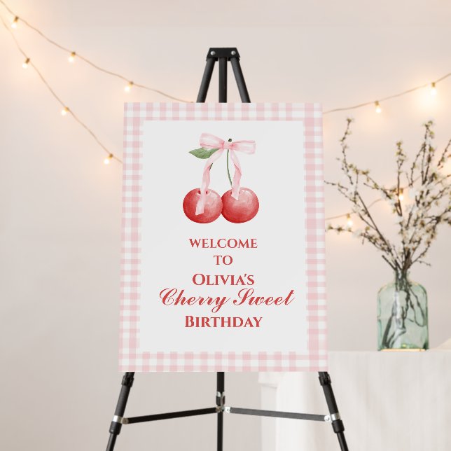 Cherry Sweet Strawberry Pink Bow birthday Foam Board (In Situ (Stand))