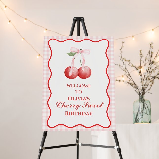 Cherry Sweet Strawberry Pink Bow birthday Foam Board (In Situ (Stand))