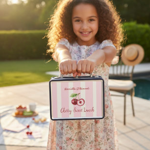Cherry Sweet Stripes kids Metal Lunch Box