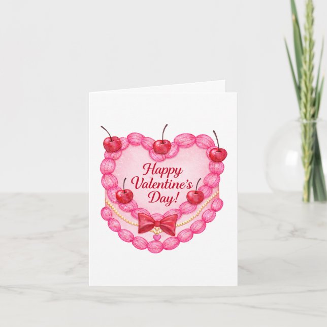 Cherry Sweet Valentine Cake Greeting Card (Front)