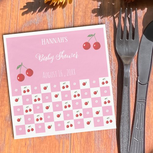 Cherry Theme Pink and White Paper Napkin