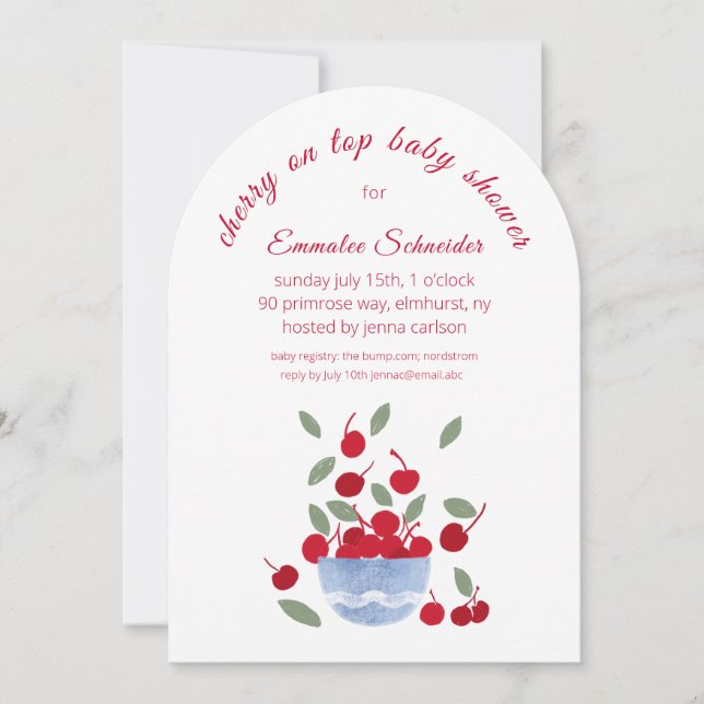 Cherry Theme Watercolor Baby Shower Invitation (Front)