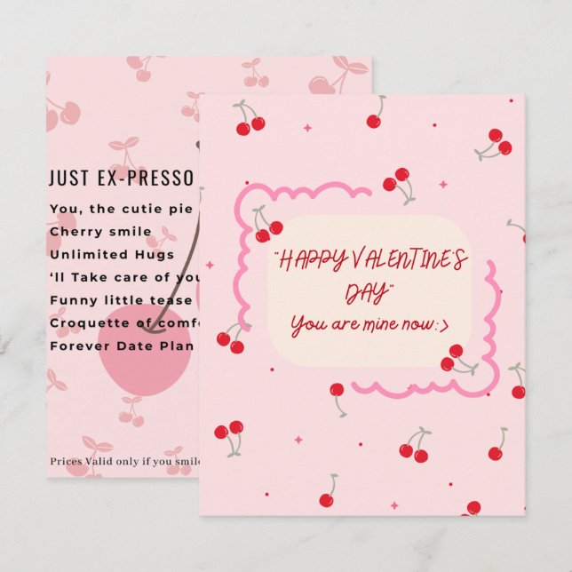 Cherry Themed Valentine cute funny Card (Front/Back)