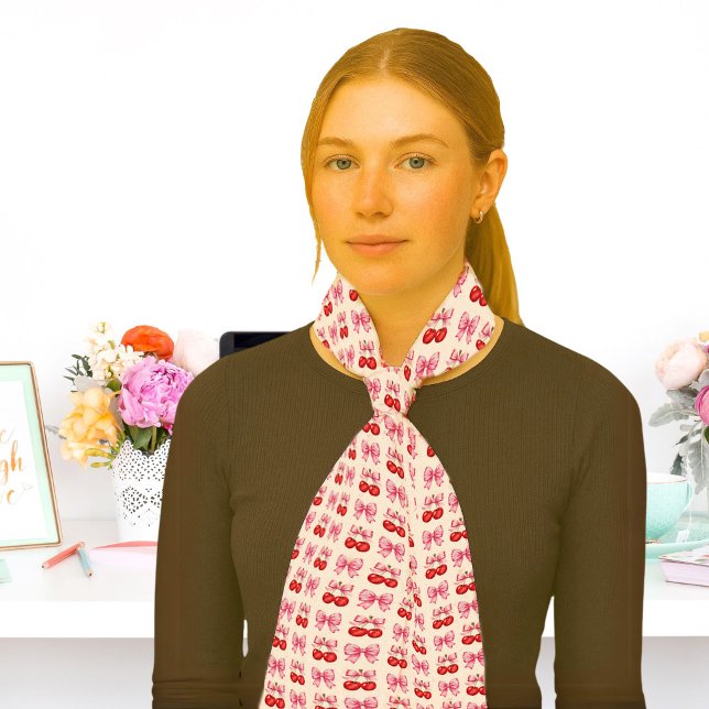 Cherry-Themed with Pink Bow Accents Scarf (this is an approximate preview of product)
