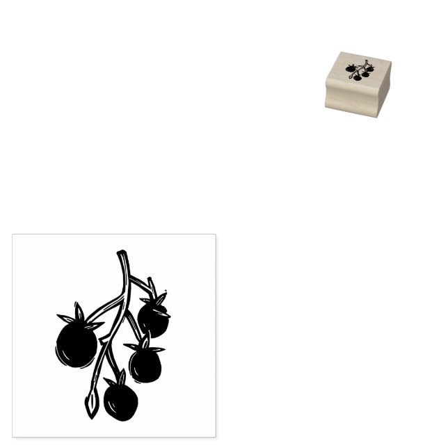 Cherry Tomatoes Plant Gardening Rustic Lino-cut Rubber Stamp (Stamped)
