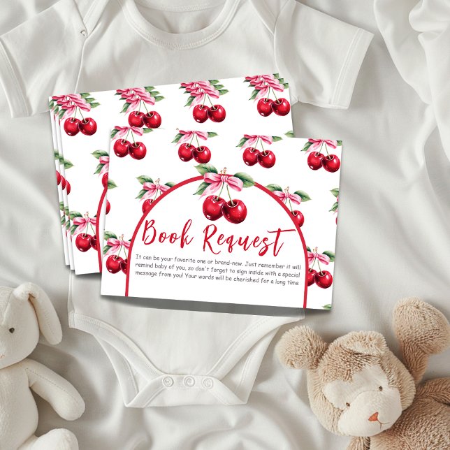 Cherry Top Coquette Bow Baby Shower Book Request Enclosure Card (Creator Uploaded)