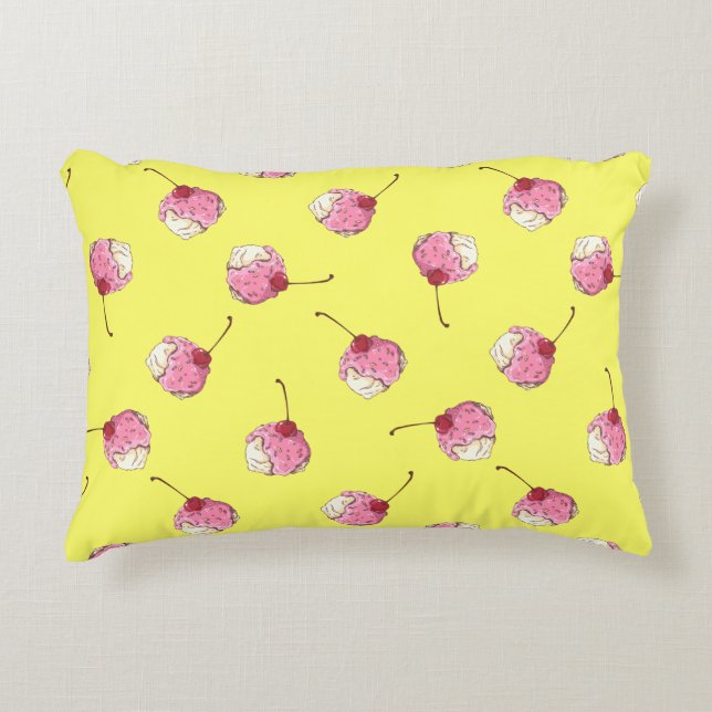 Cherry-Topped Ice Cream Pattern Accent Pillow (Front)