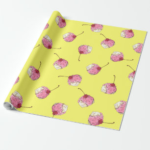 Cherry-Topped Ice Cream Pattern Wrapping Paper