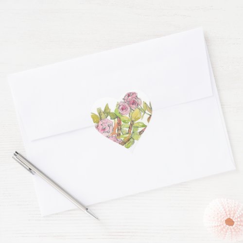Cherry Tree Blossoms Pink Flowers Watercolor Heart Sticker