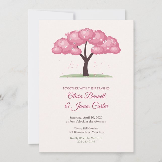 Cherry Tree in Bloom Spring Wedding Invitation (Front)