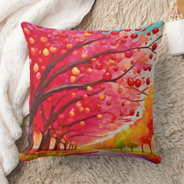 Cherry Tree Lane Throw Pillow (Blanket)