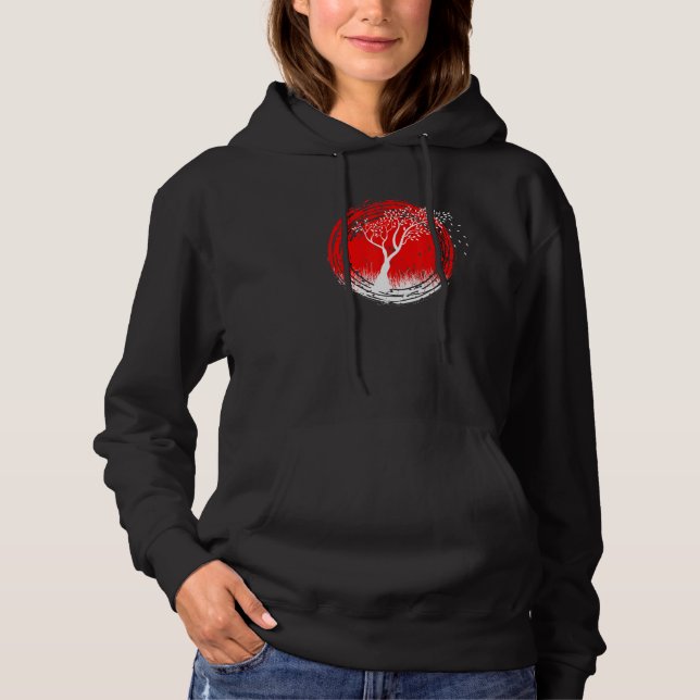 Cherry Tree On A Red Sun - Japanese Look - Bonsai  Hoodie (Front)