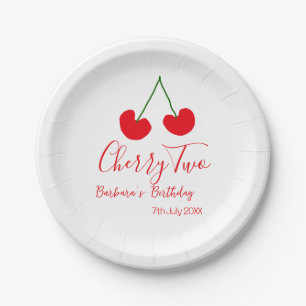 Cherry two 2nd birthday red cherry kids simple  paper plates