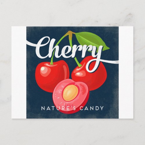 Cherry Vintage Fruit Label Retro Postcard