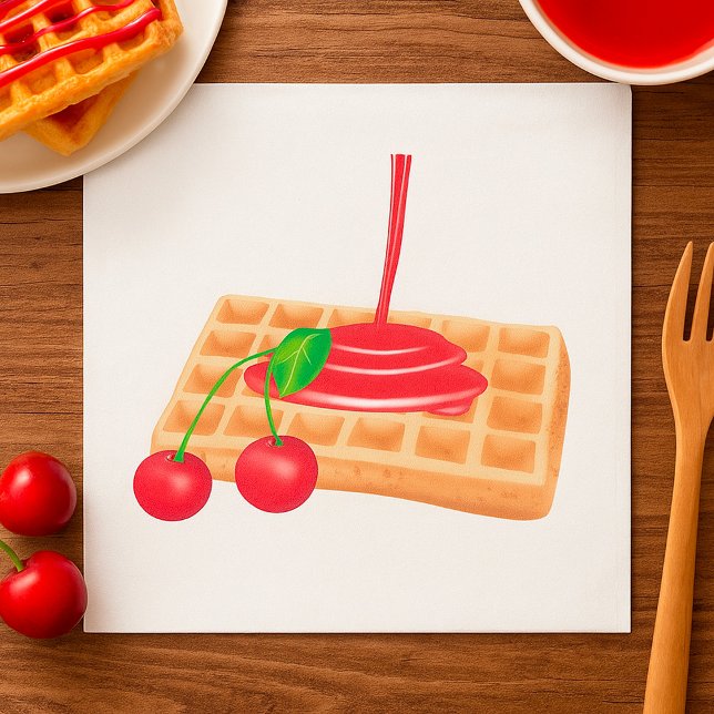 Cherry Waffle Breakfast with Syrup Napkins (Creator Uploaded)