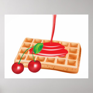 Cherry Waffle Breakfast with Syrup Poster