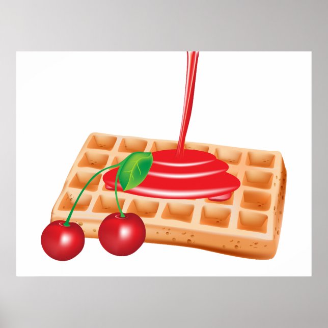 Cherry Waffle Breakfast with Syrup Poster (Front)
