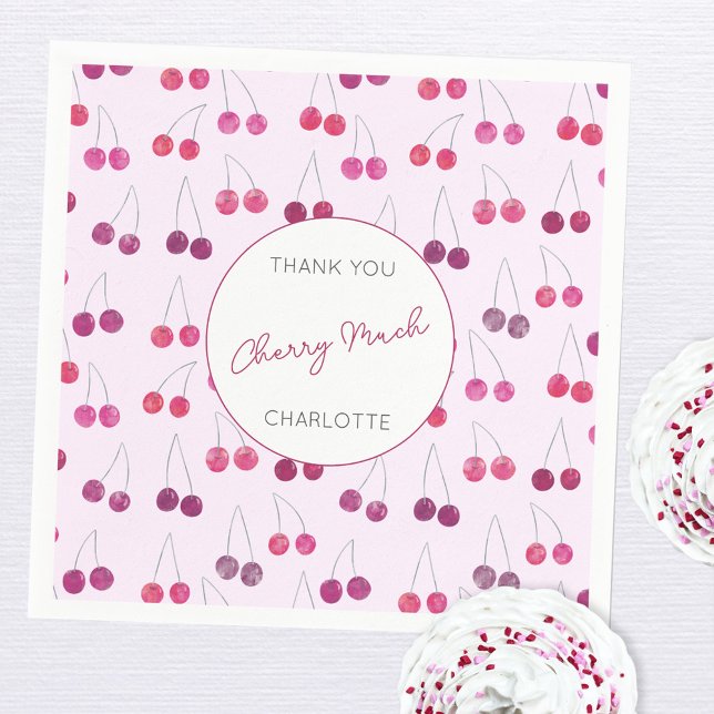 Cherry Watercolor Bridal Shower Personalized Napkins (Personalized watercolor cherries pattern thank you cherry much party paper napkin)