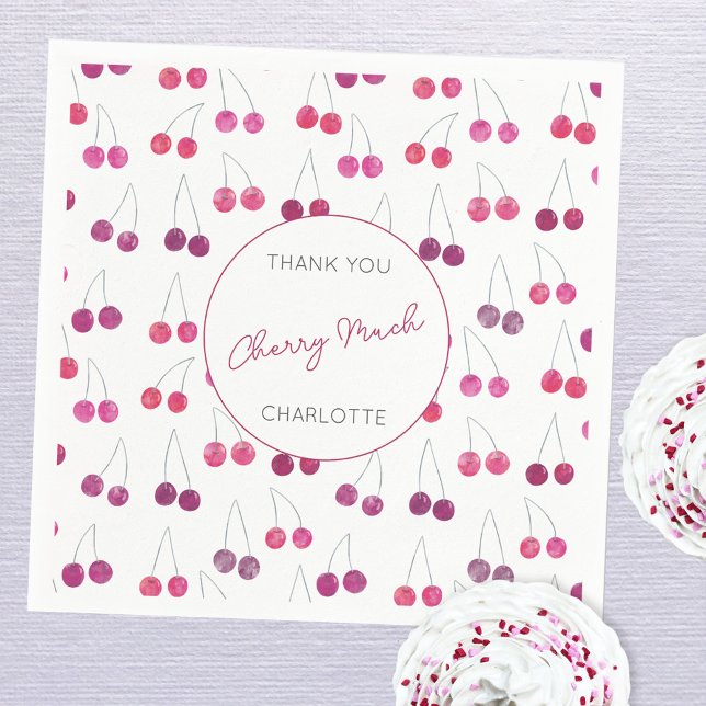 Cherry Watercolor Bridal Shower Personalized Napkins (Personalized thank you cherry much name cherry pattern watercolor party paper napkins)