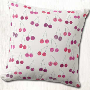 Cherry Watercolor Cute Fruity Throw Pillow
