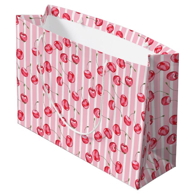 Cherry Watercolor Pattern Large Gift Bag (Back Angled)