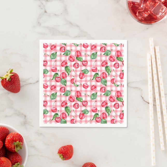 Cherry Watercolor Pattern Napkins (Insitu)