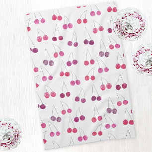 Cherry Watercolor Pattern Pink Kitchen Towel