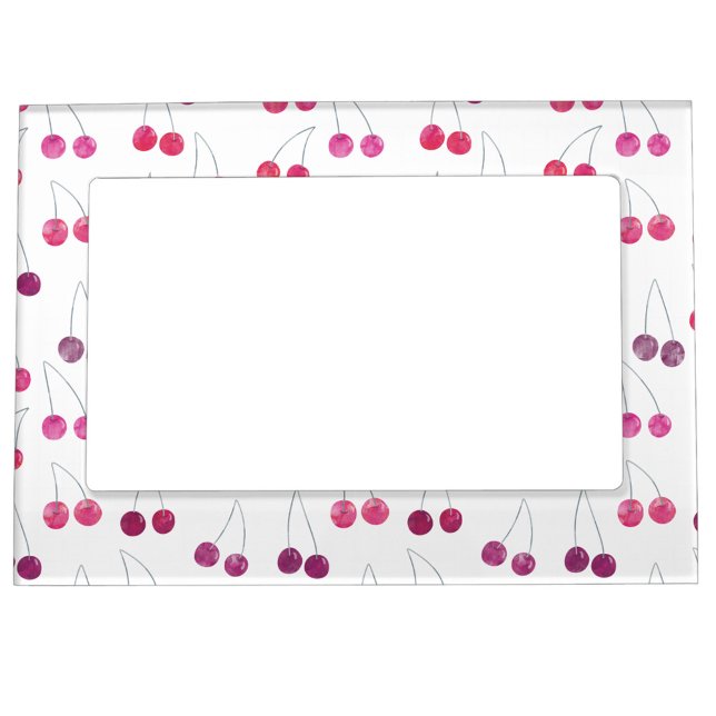 Cherry Watercolor Pattern Pink Magnetic Frame (Watercolor cherries pattern magnetic frame)