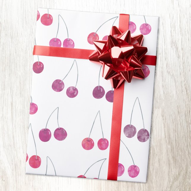 Cherry Watercolor Pattern Wrapping Paper (Watercolor cherries pattern gift wrapping paper roll)