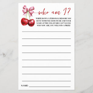 Cherry Who am I Baby Shower Game Card Flyer