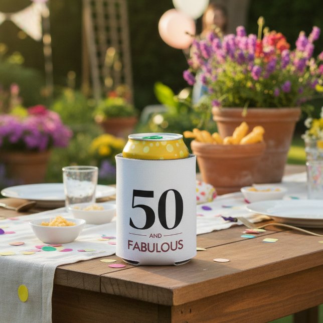 Cherry Wine 50 & Fabulous Modern 50th Birthday Can Cooler (Creator Uploaded)