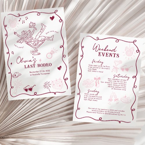 Cherry Wine Girl Martini Last Rodeo Bachelorette Invitation
