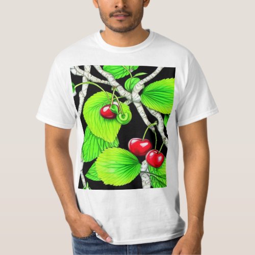   Cherry with green leaves T_Shirt