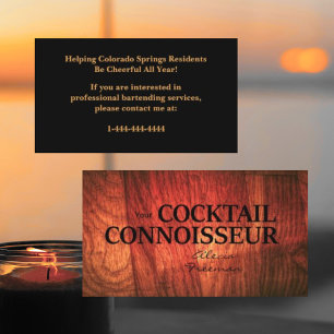 Cherry Wood & Black Event Bartender Business Card
