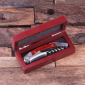 Cherry Wood Box w/ Etched Corkscrew Bottle Opener (Front)