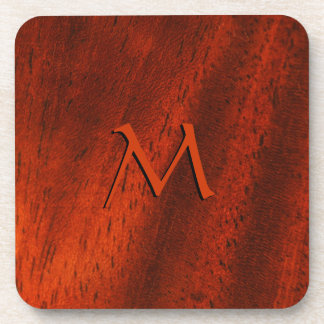 Cherry Wood Look Monogram Square Cork Coaster