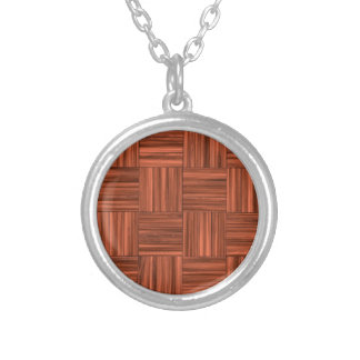 Cherry Wood Parquet Floor Pattern Silver Plated Necklace