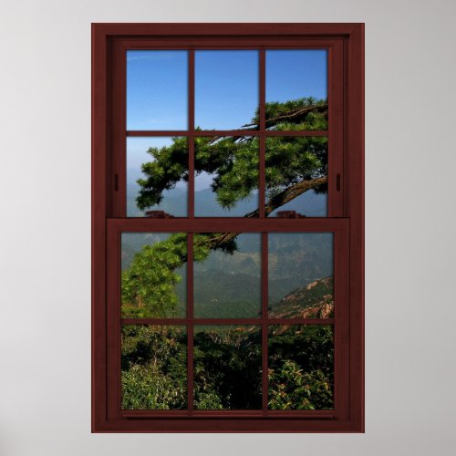 Cherry Wood Picture Window Scenery _ Illusion Poster
