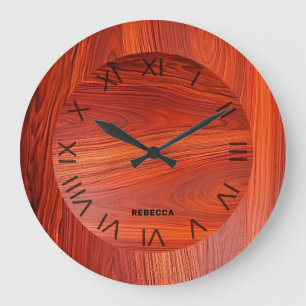 Cherry wood texture custom monogram large clock