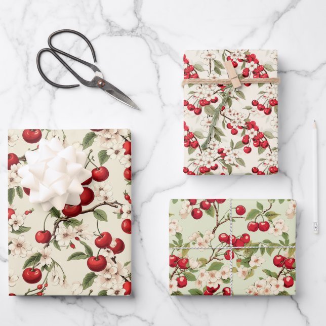  Cherry Wrapping Paper Sheets (Front)