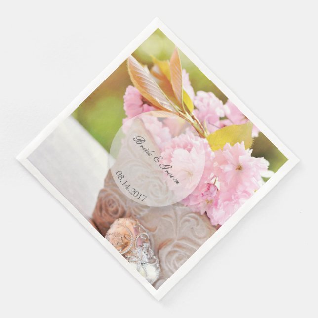 Cherryblossoms editable wedding paper dinner napkins (Corner)