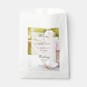 Cherryblossoms pink flowers editable wedding favor bag